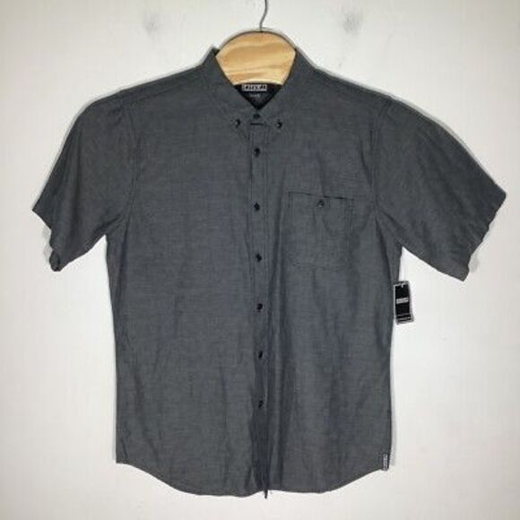 Ezekiel Mens Short Sleeve‎ Button Up Shirt Black Size Large NWT - Picture 2 of 8